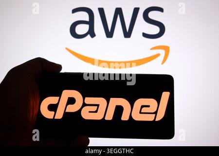 In this photo illustration, a CPanel logo is seen displayed on a smartphone with an Amazon Aws logo in the background. (Photo by Avishek Das / SOPA Images/Sipa USA) *** Strictly for editorial news purposes only *** Stock Photo