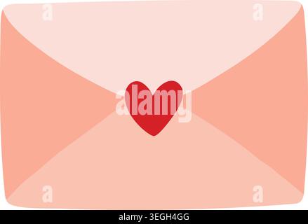 Simple illustration of a peach colored envelope closed with a small red heart seal at the center. Stock Vector