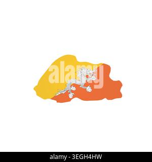 Bhutan - country map silhouette filled with national flag. Simple flat vector illustration. Stock Vector