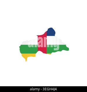 Central African Republic - country map silhouette filled with national flag. Simple flat vector illustration. Stock Vector