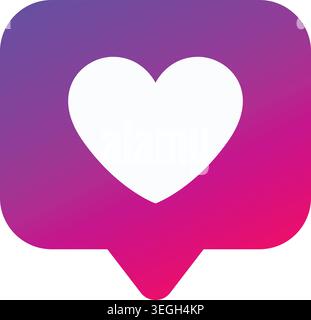 Simple illustration of a purple rounded message bubble with a white heart cutout and a pointed tail. Stock Vector