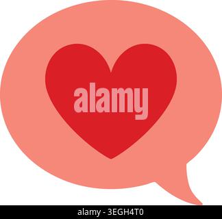 Simple illustration of a coral speech bubble containing a red heart centered inside the rounded shape. Stock Vector