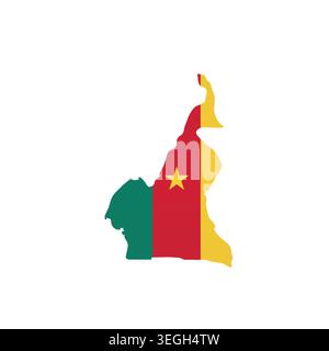 Cameroon - country map silhouette filled with national flag. Simple flat vector illustration. Stock Vector