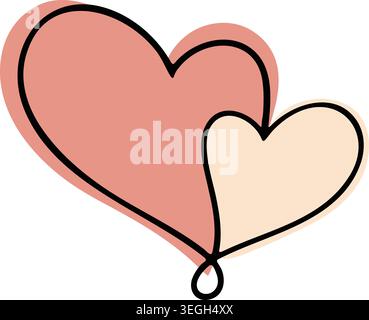 Simple illustration of two overlapping heart shaped balloons in soft pink and cream with tied ends. Stock Vector