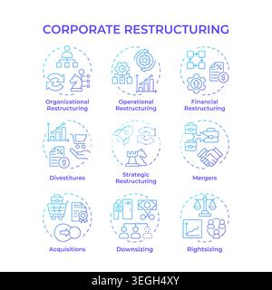 Corporate restructuring blue gradient concept icons Stock Vector
