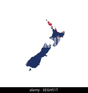 New Zealand - country map silhouette filled with national flag. Simple flat vector illustration. Stock Vector