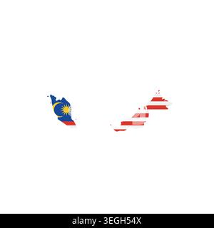 Malaysia - country map silhouette filled with national flag. Simple flat vector illustration. Stock Vector