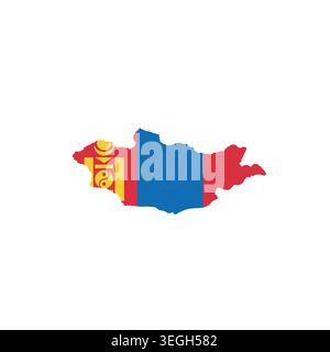 Mongolia - country map silhouette filled with national flag. Simple flat vector illustration. Stock Vector