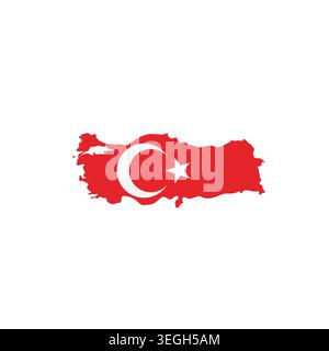 Turkey - country map silhouette filled with national flag. Simple flat vector illustration. Stock Vector