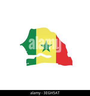 Senegal - country map silhouette filled with national flag. Simple flat vector illustration. Stock Vector