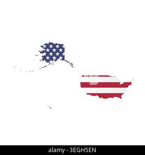 United States of America, USA - country map silhouette filled with national flag. Simple flat vector illustration. Stock Vector