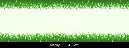Cartoon green grass lawn seamless border with lush blades and wild weeds in vector illustration for spring garden landscape background with natural Stock Vector