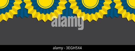 Minimal ukrainian bunting border with soft rosette rhythm and ribbon waves in blue and yellow palette. A clean patriotic design for cards and modern Stock Vector