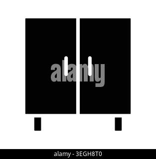 A minimalist black cabinet icon suitable for various design projects, this graphic represents simplicity and functionality in furniture. Ideal for hom Stock Vector