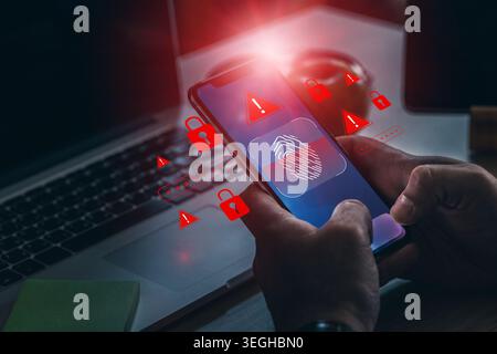 Scam call sms message showing warning signs of online security threats Stock Photo