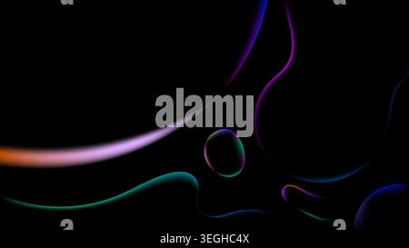 Abstract neon fluid background with glowing liquid curves on black backdrop for modern sci fi tech design Stock Vector