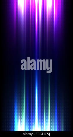 Futuristic abstract background with vertical streaks of neon blue and purple light. A high tech digital backdrop featuring glowing cyan lines and a da Stock Vector