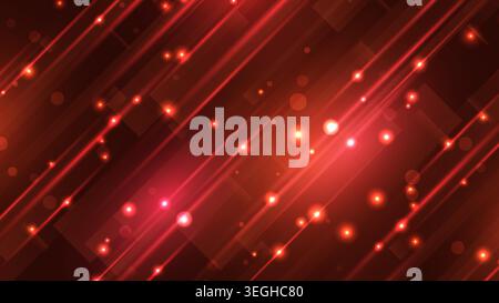 Red abstract background with futuristic technology light streaks and glowing particles for dynamic digital high speed data concept Stock Vector