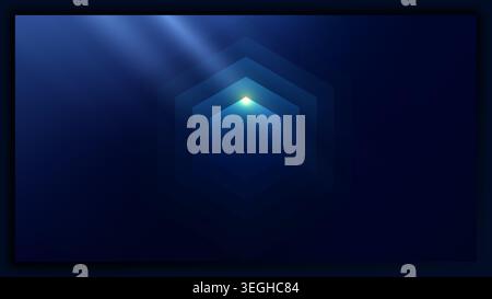 abstract blue background with geometric hexagon shapes and glowing light rays for tech wallpaper Stock Vector