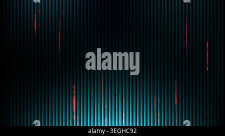 futuristic vibe bstract background featuring vertical dark metallic lines illuminated by vibrant cyan glow at the bottom and scattered electric red li Stock Vector