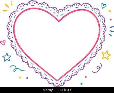 Hand-Drawn Heart Lace Frame Doodle Illustration Stock Vector