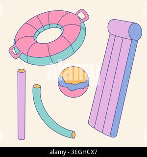 Inflatable pool toys and accessories. Stock Vector