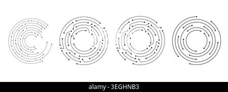 Technology set circles circuit scheme motherboard texture, circle line dots connection. Ai chip electronics lines, circles engineering technology. Data tech bg . Vector illustration Stock Vector