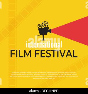 Minimalist film festival poster design with retro movie projector and film strip silhouettes. Vector illustration Stock Vector