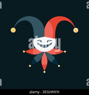 Joker jester emblem in flat design. Jester symbol with a hat and collar. Vector illustration Stock Vector