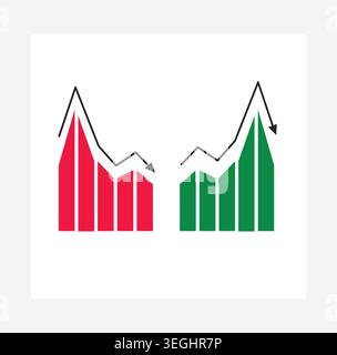 Financial Bar Chart Diagram showing Downward Trends in Red and Green Stock Vector