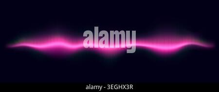 Dynamic sound wave with neon audio equalizer, abstract vector background. Music frequency pink gradient spectrum and pulsing digital waveform, voice energy design on black bg Stock Vector