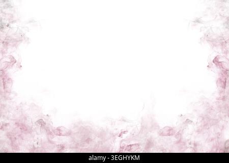 Smoke or pink fog on a postcard. Watercolor illustration. A gentle mystical haze, the border is hand-drawn, isolated on the background Stock Photo