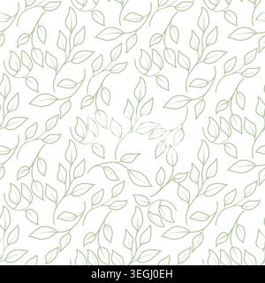Twigs and leaves on a seamless pattern, the sketch is hand-drawn. Vector illustration. Spring flower pattern, isolated on a light background Stock Vector