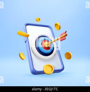 3d smartphone with target and arrow and gold coins Stock Vector