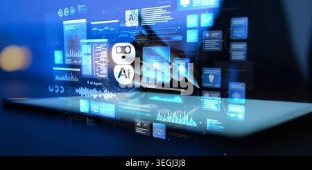 AI artificial intelligence system for business automation and data analysis with interactive digital interface Stock Photo