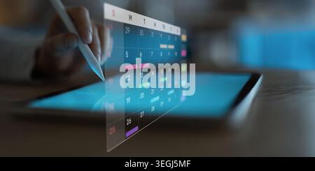 Project Management and Schedule Planning Displayed on a Digital Calendar Interface. Stock Photo
