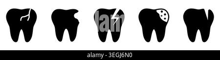 Set of tooth glyph icons black flat dental silhouettes Stock Vector