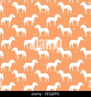 Animal seamless pattern with cartoon horses on color background. Cute holiday illustration with horse. Design for invitation, poster, card, fabric Stock Vector