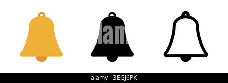 Notification bell icons flat style yellow black outline Stock Vector