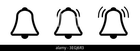 Bell icons outline trio black white minimalist line style Stock Vector