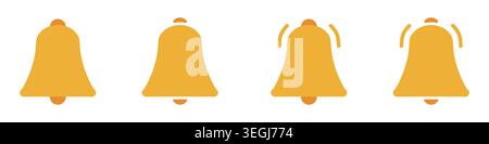 Row of four yellow notification bell icons in flat style Stock Vector