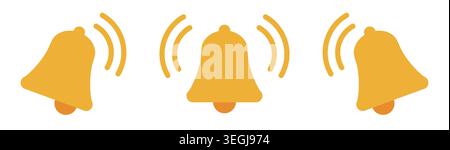 Three yellow notification bell icons flat design on white Stock Vector