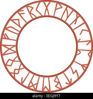 Rune circle frame illustration, ornamental line art, terracotta color Stock Vector