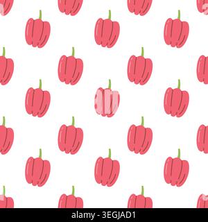 Pepper seamless pattern with hand drawn red bell pepper for kitchen fabric and healthy food packaging Stock Vector