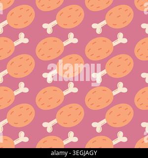 Chicken leg seamless pattern with hand drawn roasted drumstick for cafe fabric and fast food packaging design Stock Vector