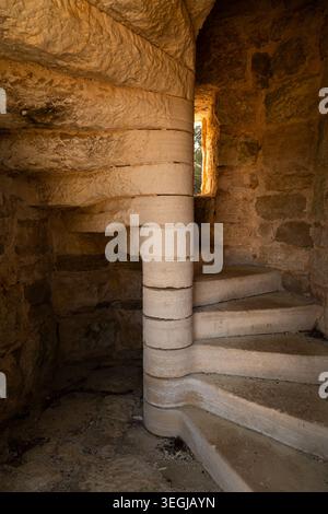 Spiral stone staircase inside Karl Lueger Tower in Rovinj, Istria, Croatia. Stock Photo