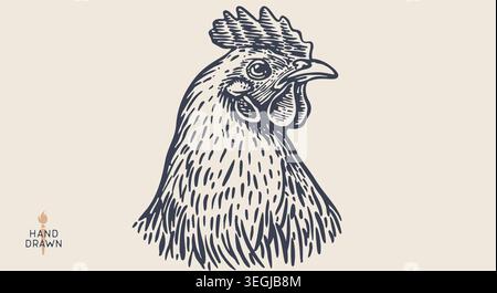 Chicken, hen head. Vintage retro print Stock Vector