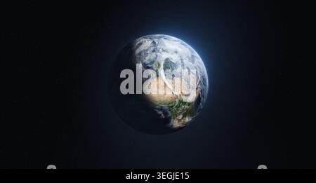 Earth globe. Glowing Earth in dark open space against a background of stars. Stunning planet Earth. Elements of this image furnished by NASA. Stock Photo