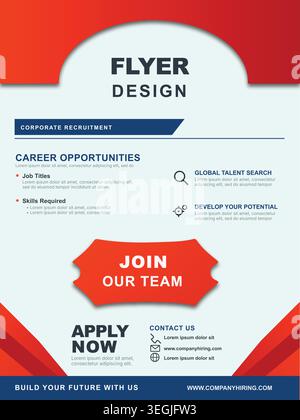 Corporate recruitment flyer template in red and blue featuring career opportunities layout, "Join Our Team" call to action, and professional hiring de Stock Vector