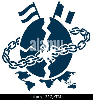 International trade disruption icon with broken contract, global trade conflict and supply chain crisis concept. Stock Vector